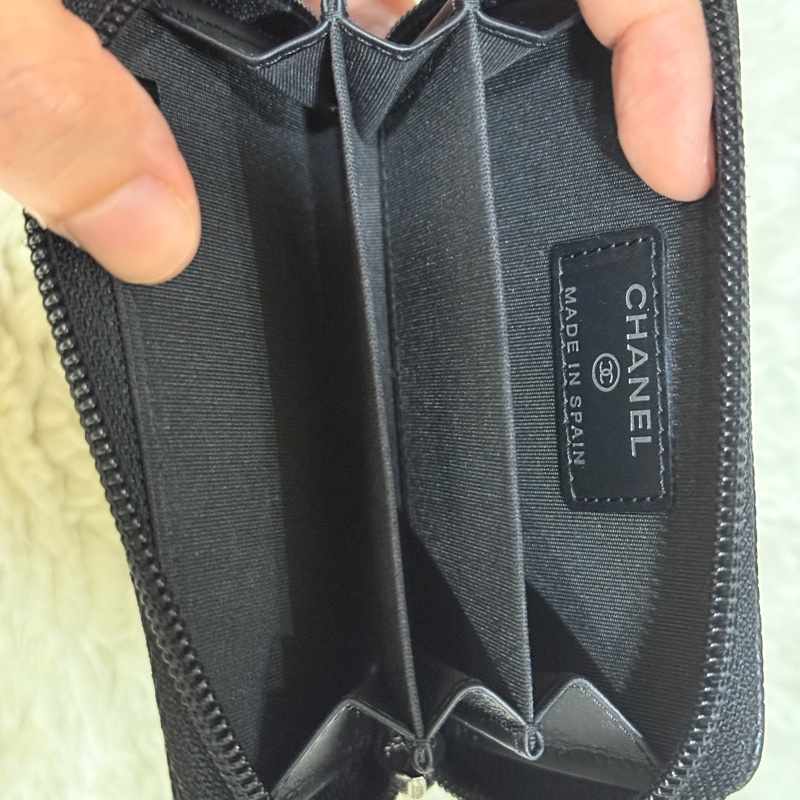 未使用品🏅98新✨香奈兒chanel荔枝皮 黑銀 小錢包 零錢包 卡夾 拉鏈錢包-11