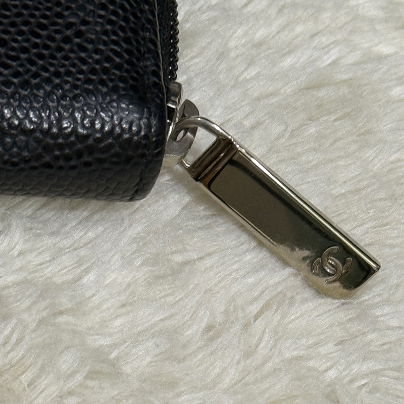 未使用品🏅98新✨香奈兒chanel荔枝皮 黑銀 小錢包 零錢包 卡夾 拉鏈錢包-12