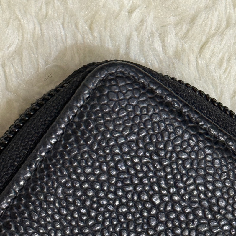 未使用品🏅98新✨香奈兒chanel荔枝皮 黑銀 小錢包 零錢包 卡夾 拉鏈錢包-13