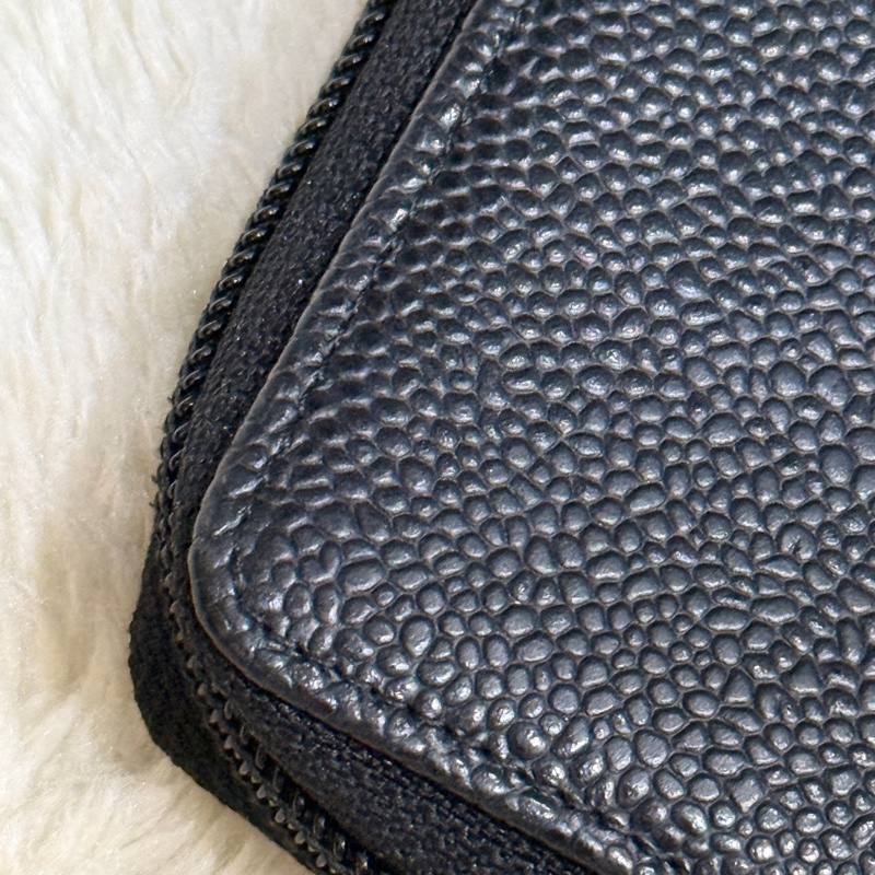 未使用品🏅98新✨香奈兒chanel荔枝皮 黑銀 小錢包 零錢包 卡夾 拉鏈錢包-14