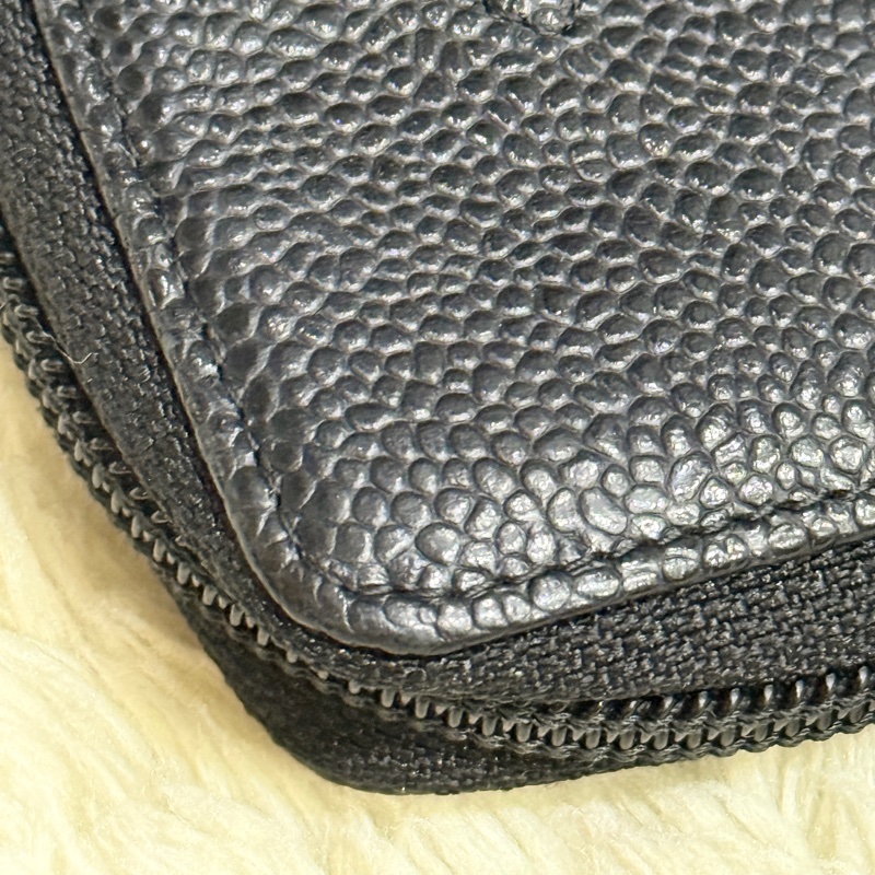 未使用品🏅98新✨香奈兒chanel荔枝皮 黑銀 小錢包 零錢包 卡夾 拉鏈錢包-19