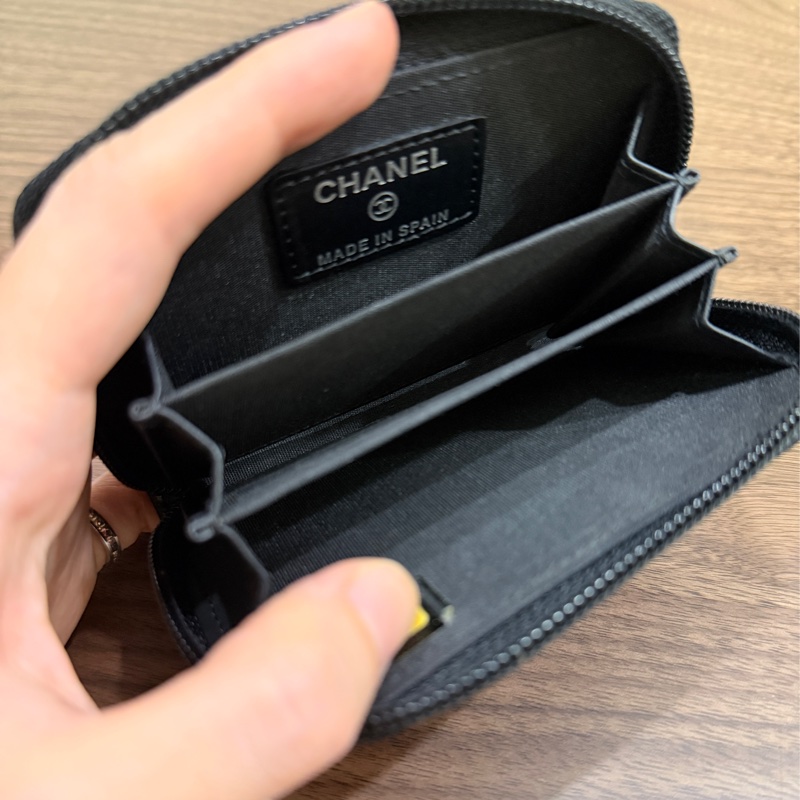 未使用品🏅98新✨香奈兒chanel荔枝皮 黑銀 小錢包 零錢包 卡夾 拉鏈錢包-22