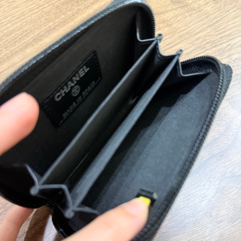 未使用品🏅98新✨香奈兒chanel荔枝皮 黑銀 小錢包 零錢包 卡夾 拉鏈錢包-23