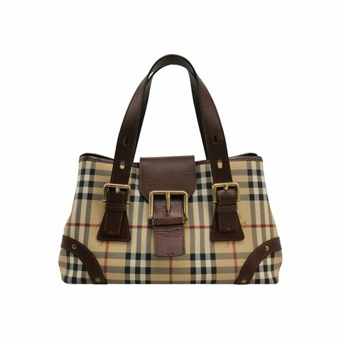 Burberry 牛皮 拼色 格紋 針扣 手提包