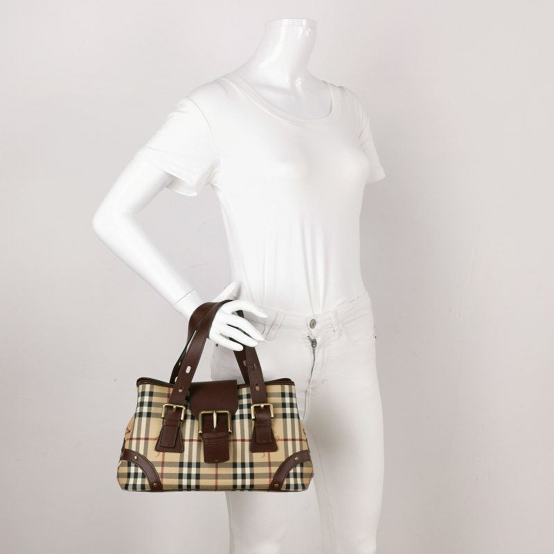 Burberry 牛皮 拼色 格紋 針扣 手提包-1