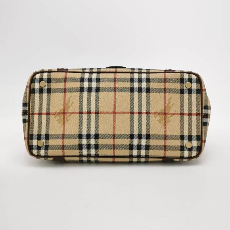 Burberry 牛皮 拼色 格紋 針扣 手提包-5