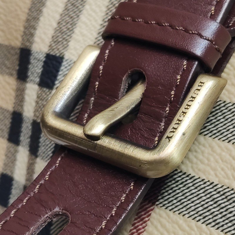 Burberry 牛皮 拼色 格紋 針扣 手提包-10