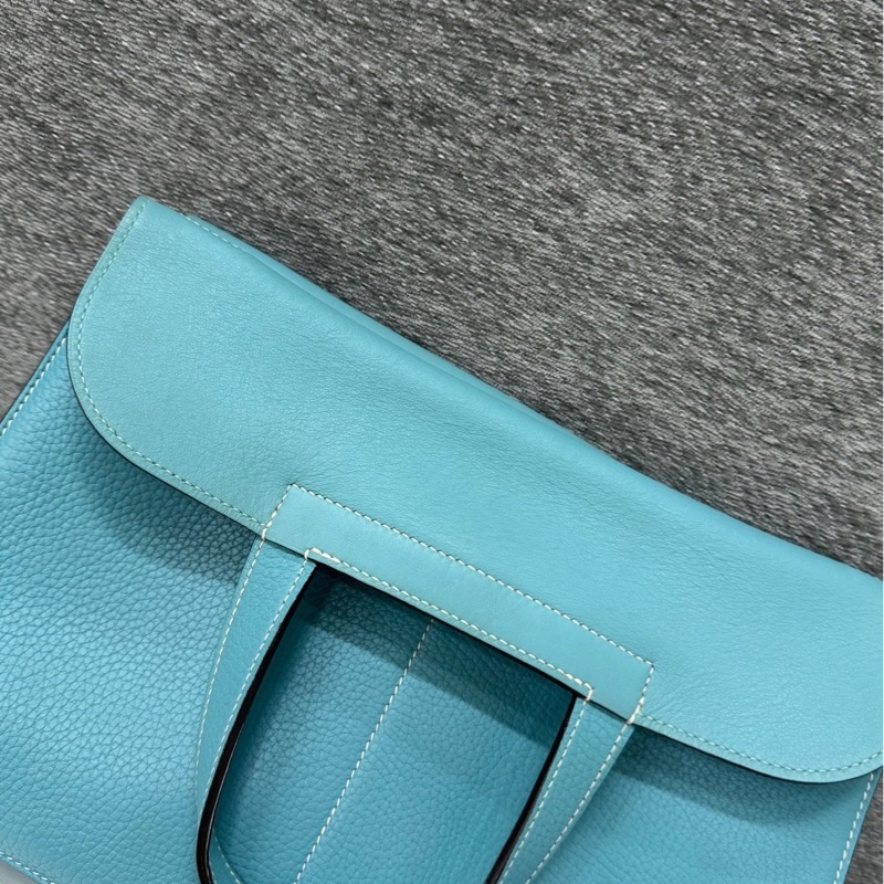 HERMES愛馬仕Halzan31藍色銀扣T刻 單肩斜挎手提包 尺寸約31*20*10-3