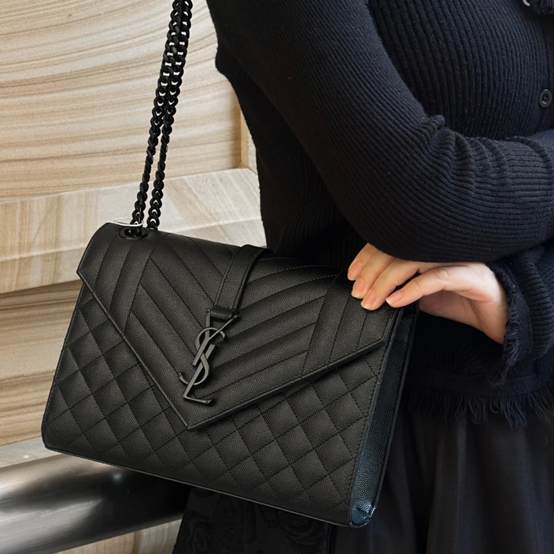 （近全新💝） YSL 聖羅蘭 “so black”全黑 信封斜背包 專櫃96500-3