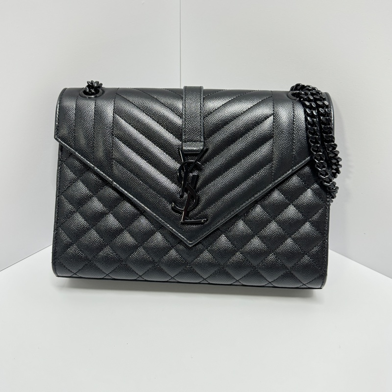 （近全新💝） YSL 聖羅蘭 “so black”全黑 信封斜背包 專櫃96500-5