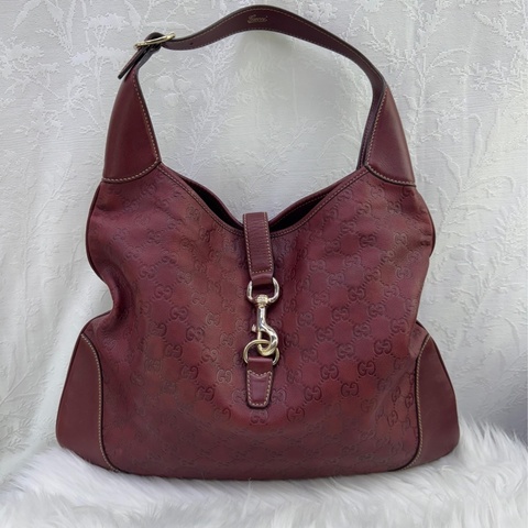GUCCI 牛皮皮革 jackie Shoulder Bag金扣肩 背袋紅色
