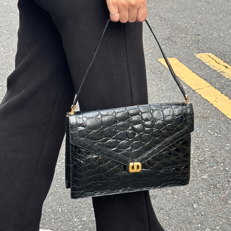 （真鱷魚皮🐊） Dior 黑金鱷魚皮 亮面鱷 肩背+腋下包-22