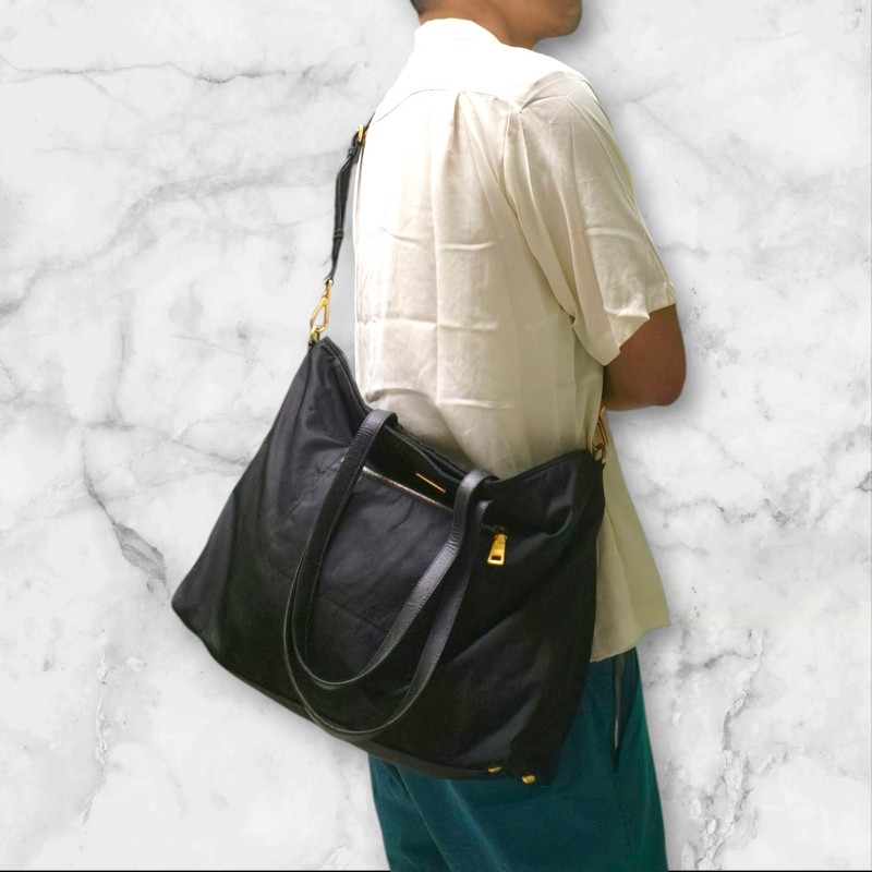 【8成新】㊣✨PRADA✨普拉達 黑色 帆布 皮革 口袋 兩用 托特包 肩背包 斜背包 媽媽包 購物袋 旅行袋/二手包/二手精品🌳二手樹屋🌳-56