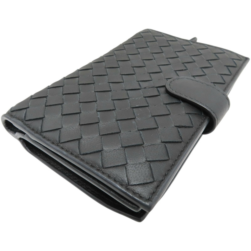 黑色 編織羊皮 扣式兩折中夾-2