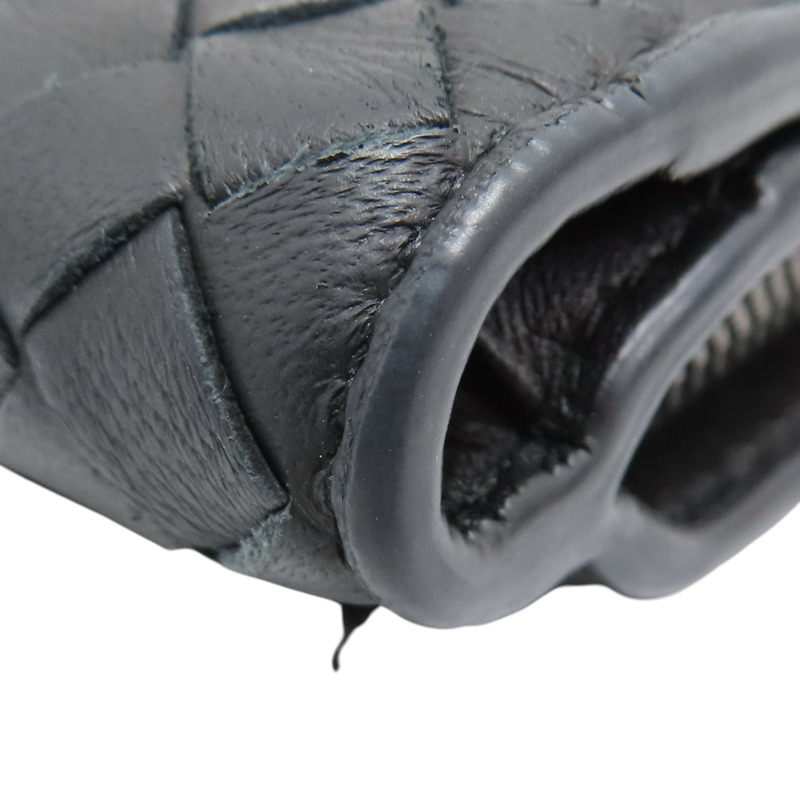 黑色 編織羊皮 扣式兩折中夾-17