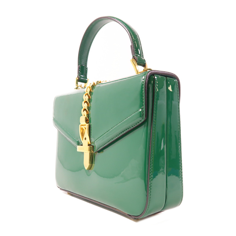 GUCCI 漆皮皮革Sylvie 1969 Bag金扣手挽肩背兩用袋-2