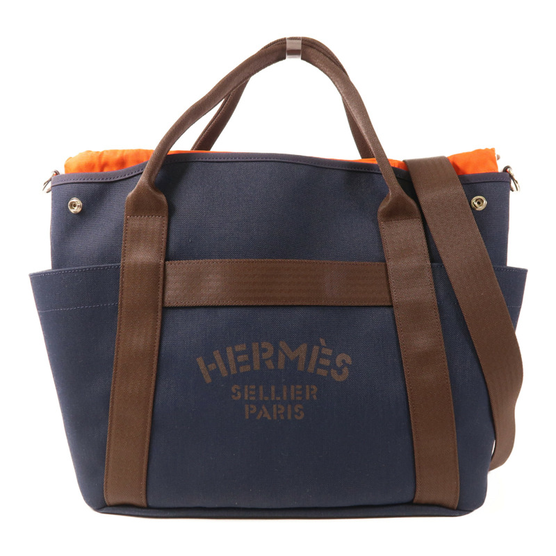 HERMES 帆布The Grooming Bag銀扣手挽肩背兩用袋-0