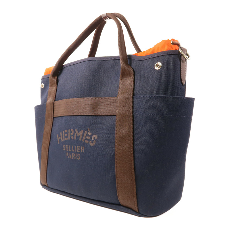 HERMES 帆布The Grooming Bag銀扣手挽肩背兩用袋-2