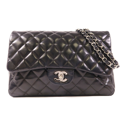 CHANEL 牛皮皮革Large Classic銀扣鏈帶肩背袋