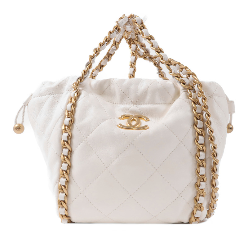 CHANEL 牛皮皮革Chain Shoulder金扣手挽肩背兩用袋-0