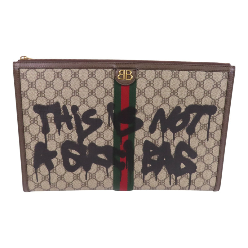 BALENCIAGA 塗層帆布GuccixBalenciaga金扣手拿包-0