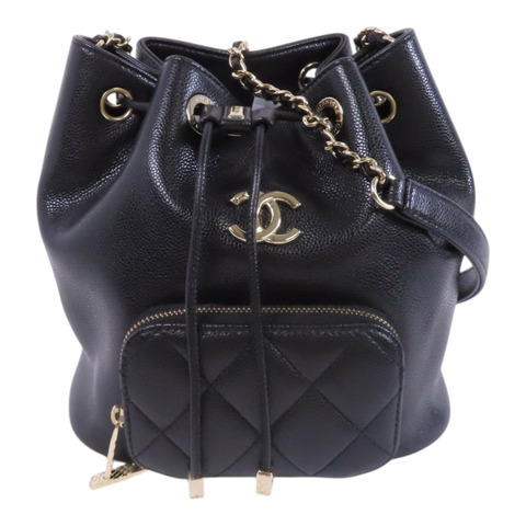 CHANEL 牛皮皮革Bucket金扣鏈帶肩背袋
