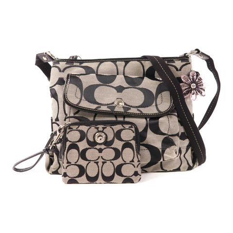COACH 帆布Shoulder Bag銀扣肩背袋
