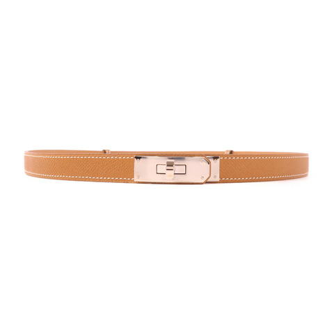 HERMES Epsom皮革Kelly 18 Belt銀扣皮帶Gold