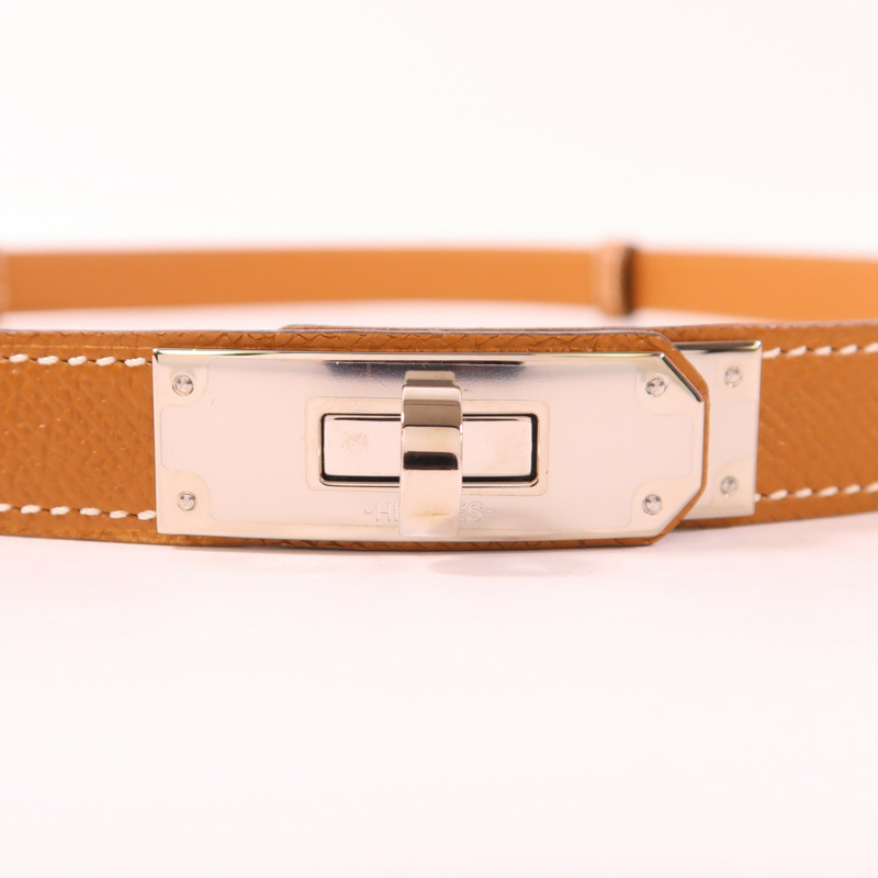 HERMES Epsom皮革Kelly 18 Belt銀扣皮帶Gold-5