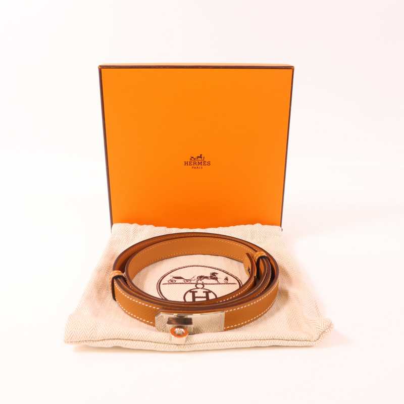 HERMES Epsom皮革Kelly 18 Belt銀扣皮帶Gold-9
