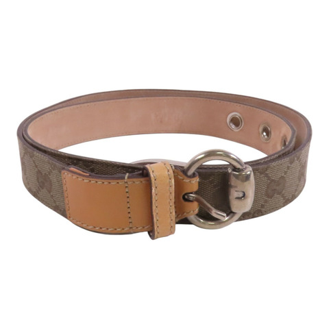 GUCCI GG帆布/nuisance皮革Belt銀扣皮帶