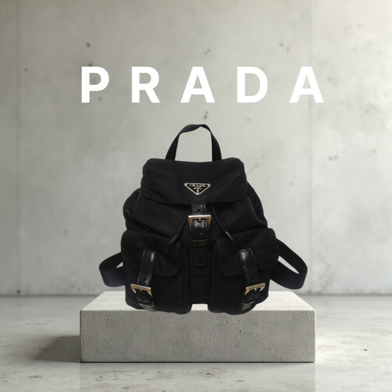 🔥年終狂降🔥【限時降價只到12/31（原16,800）】㊣✨PRADA✨普拉達 拼色 帆布 皮革 口袋 小型 後背包 /二手包/二手精品🌳二手樹屋🌳-0