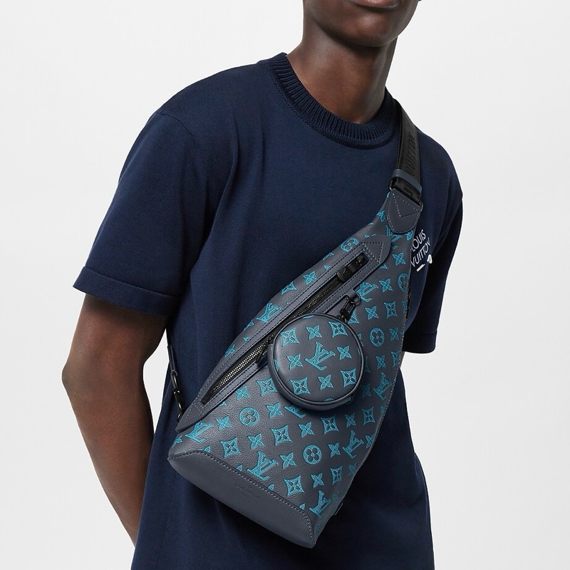 LV藍色 Slingbag Shadow牛皮Duo側背胸口包M46562-1