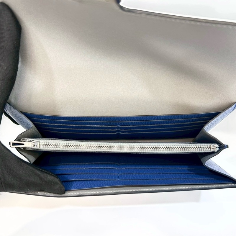 Hermes瑪瑙藍內拚海鷗灰constance康康長夾-7