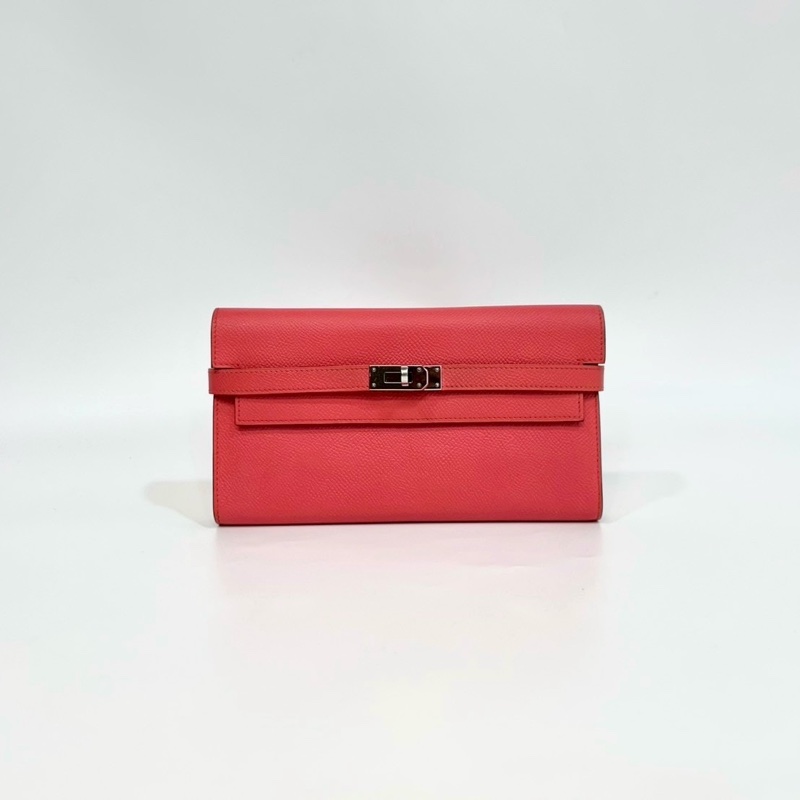 Hermes齊普爾玫瑰粉(T5)銀釦kelly長夾-0