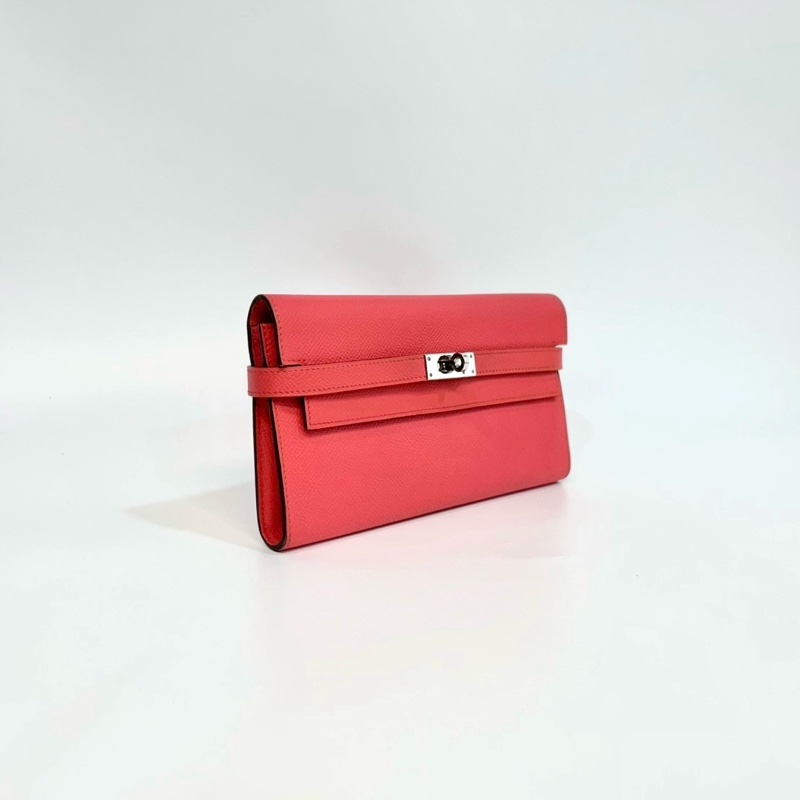 Hermes齊普爾玫瑰粉(T5)銀釦kelly長夾-2