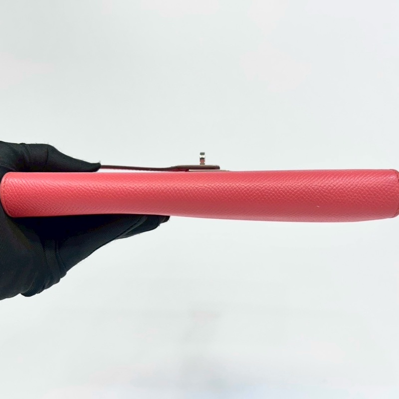 Hermes齊普爾玫瑰粉(T5)銀釦kelly長夾-4