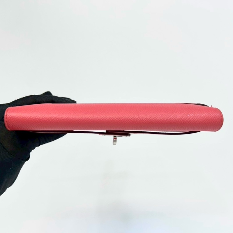 Hermes齊普爾玫瑰粉(T5)銀釦kelly長夾-5