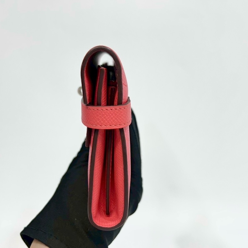 Hermes齊普爾玫瑰粉(T5)銀釦kelly長夾-6