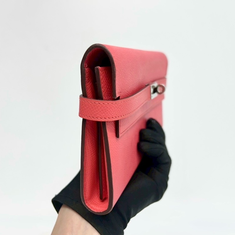 Hermes齊普爾玫瑰粉(T5)銀釦kelly長夾-7