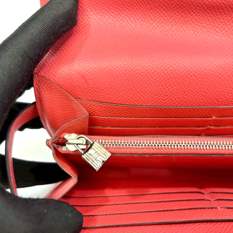 Hermes齊普爾玫瑰粉(T5)銀釦kelly長夾-15