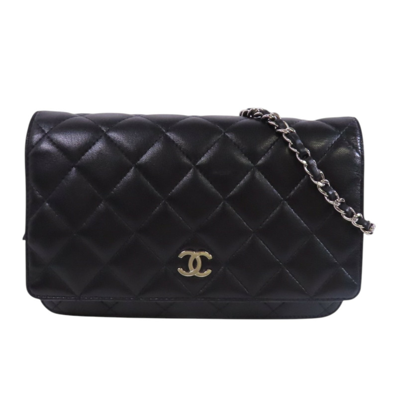 CHANEL 羊皮皮革WOC銀扣鏈帶肩背袋-0