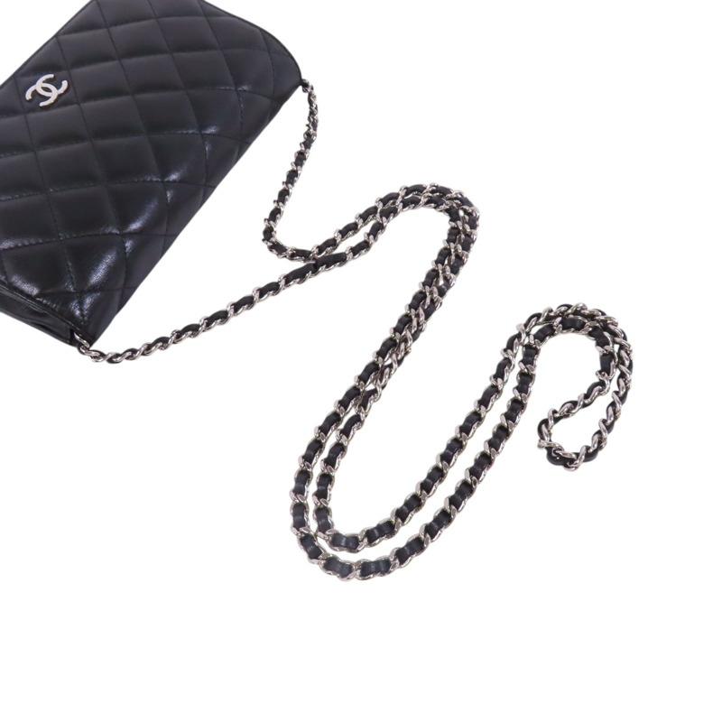 CHANEL 羊皮皮革WOC銀扣鏈帶肩背袋-7