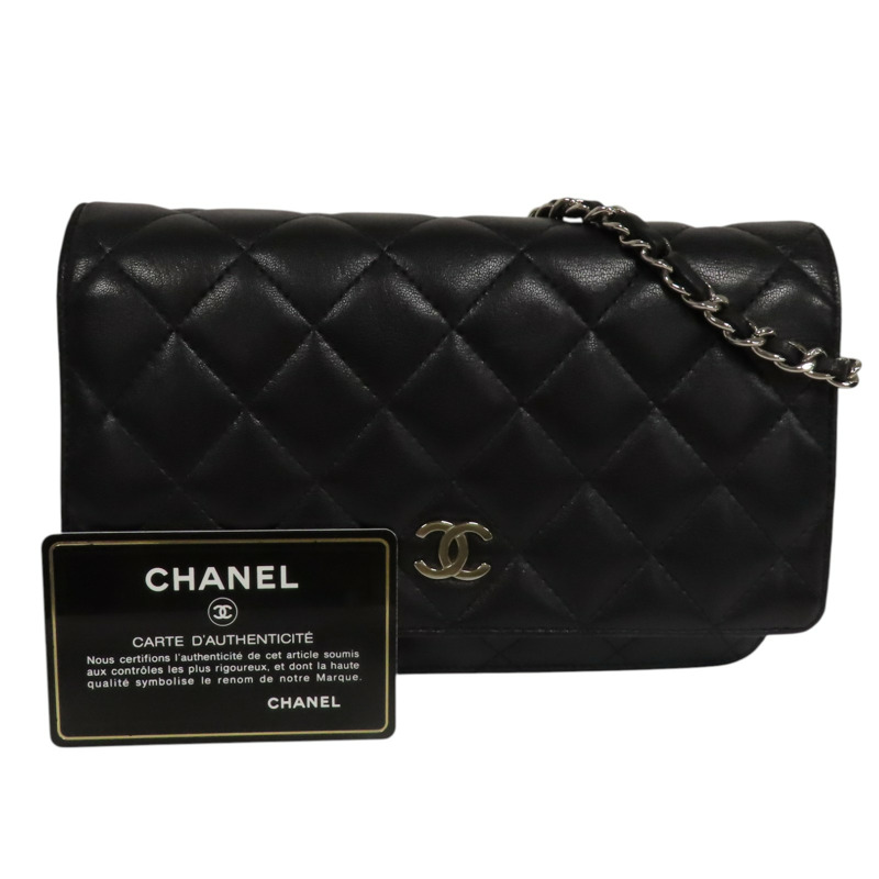 CHANEL 羊皮皮革WOC銀扣鏈帶肩背袋-9