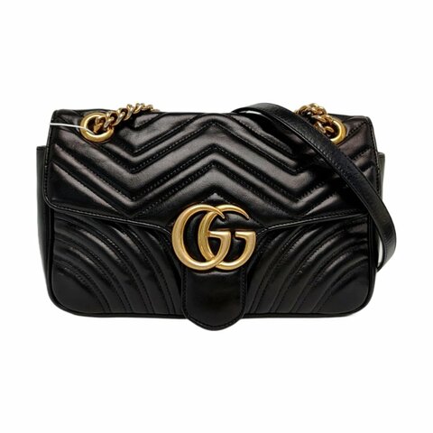 GUCCI GG Marmont 小號 黑色 牛皮 絎縫 波浪紋 單肩包 手提包
