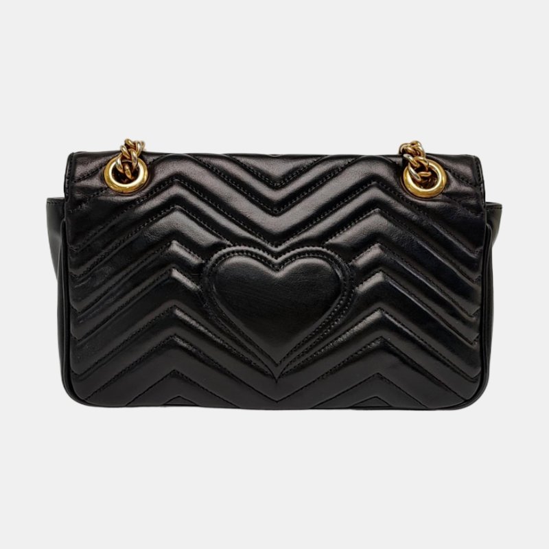 GUCCI GG Marmont 小號 黑色 牛皮 絎縫 波浪紋 單肩包 手提包-4