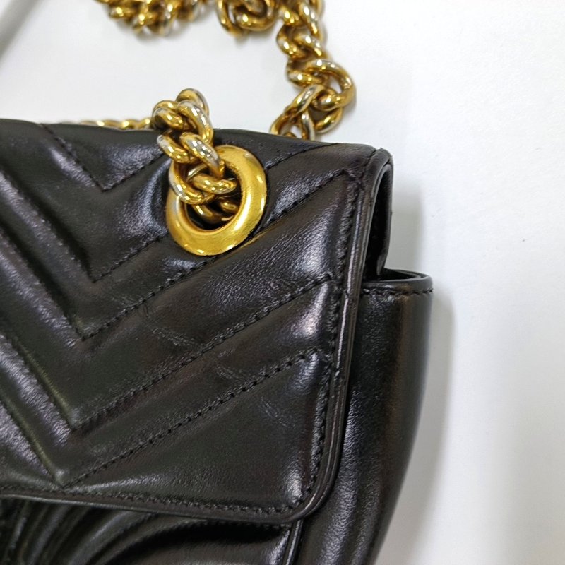 GUCCI GG Marmont 小號 黑色 牛皮 絎縫 波浪紋 單肩包 手提包-7