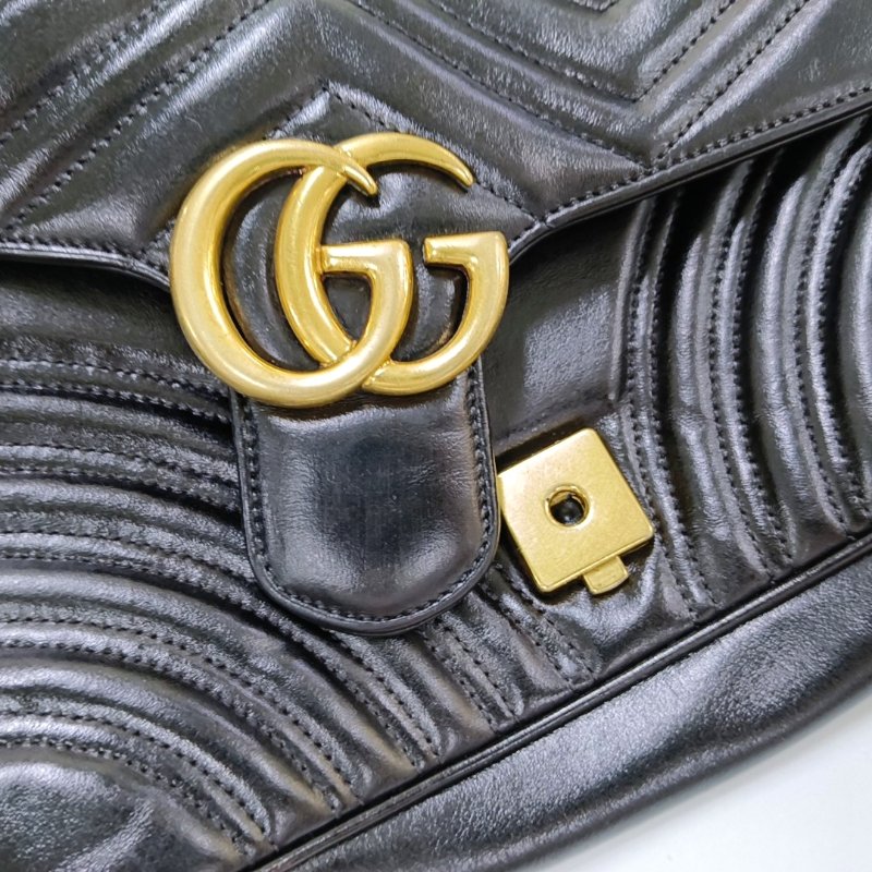 GUCCI GG Marmont 小號 黑色 牛皮 絎縫 波浪紋 單肩包 手提包-9