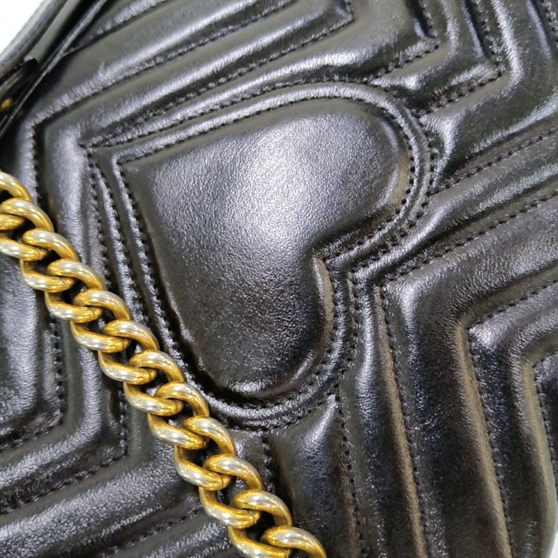 GUCCI GG Marmont 小號 黑色 牛皮 絎縫 波浪紋 單肩包 手提包-10