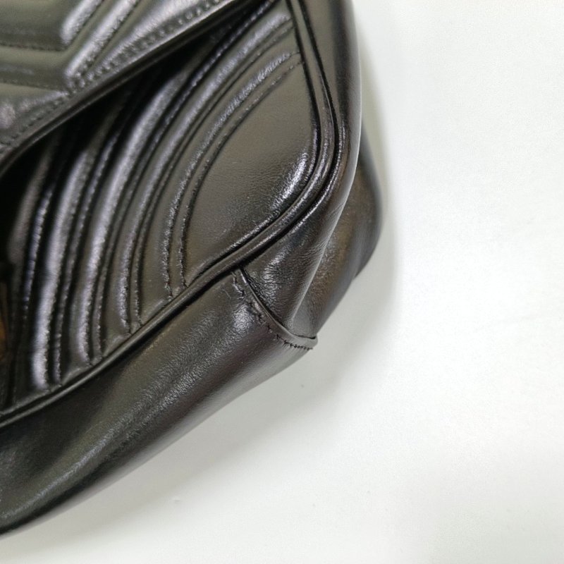 GUCCI GG Marmont 小號 黑色 牛皮 絎縫 波浪紋 單肩包 手提包-11